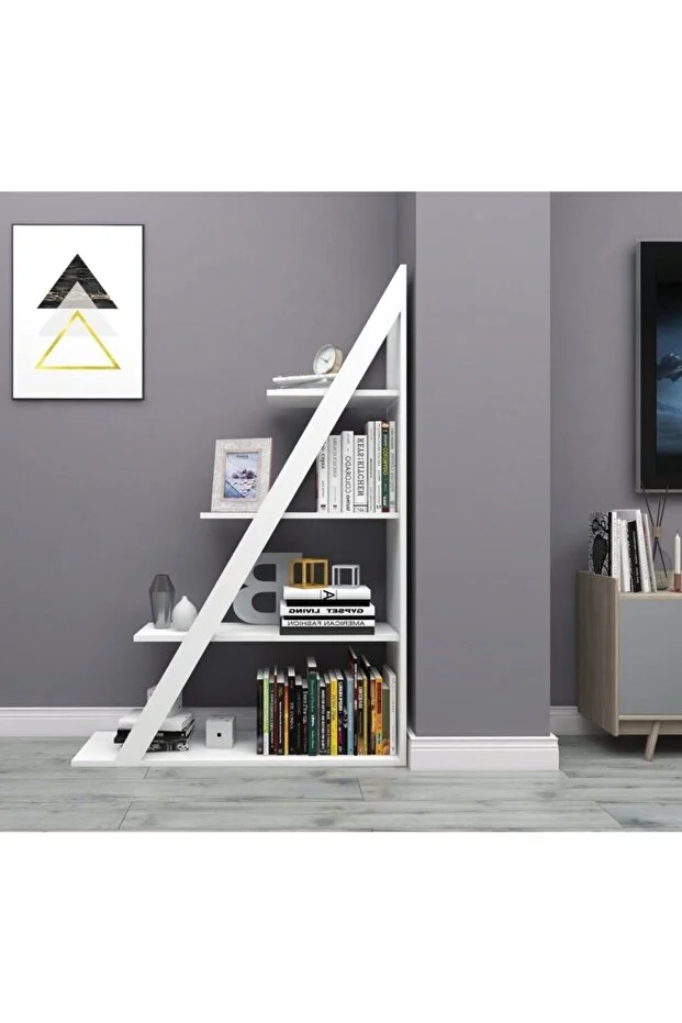 Arven 4 Raflı Kitaplık – Modern Tasarım, Antrasit-Beyaz Renkli Raf Ünitesi